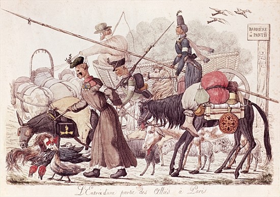 Caricature depicting the Entry into Paris of a Part of the Allied Troops, 1814 (coloured etching) a Scuola Francese