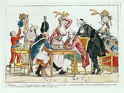 Caricature of Louis XVI (1754-93) playing chess with a soldier of the National Guard a Scuola Francese