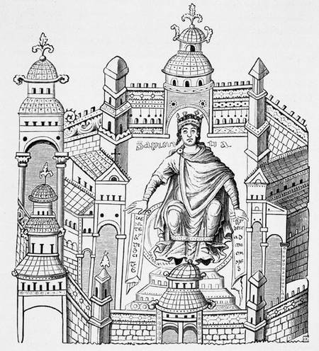 A Carlovingian king in his palace, personifying Wisdom appealing to the whole human race, after a mi a Scuola Francese