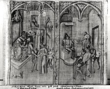 Christ before Herod, Christ before Pilate, one of four sets for a performance of the Mystery of the a Scuola Francese