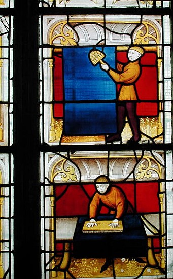 Cloth Merchant''s Window (stained glass) a Scuola Francese
