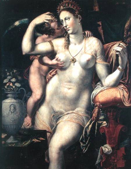 Cupid Caressing Venus a Scuola Francese