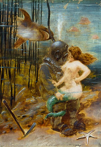 Deep Sea Diver with a Mermaid and a Shark a Scuola Francese