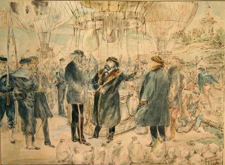 The Departure of Leon Michel Gambetta (1838-82) in the Balloon 'L'Armand-Barbes' a Scuola Francese