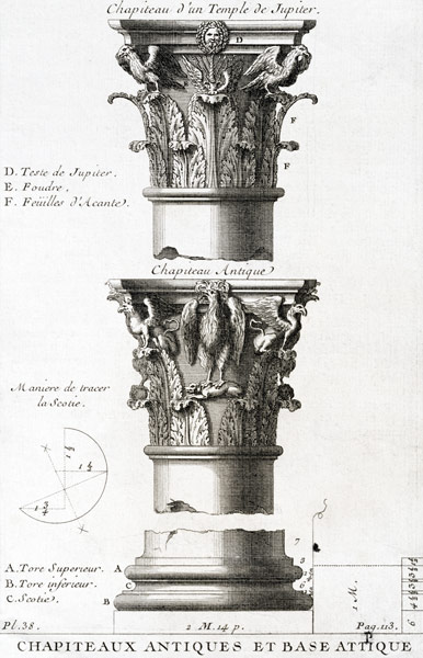 Design for an ancient capital and base from a Temple of Jupiter a Scuola Francese