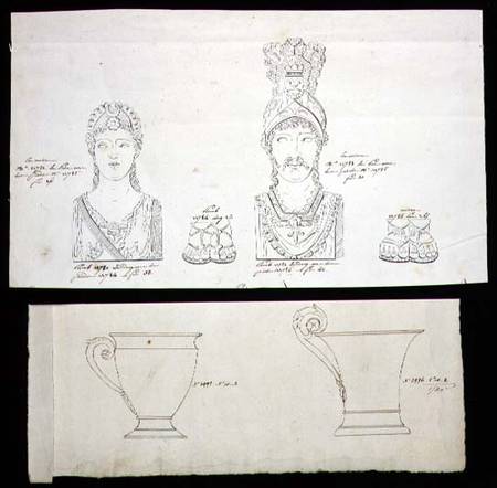 Designs for gilt bronze ormolu furniture mounts and French Empire porcelain cups a Scuola Francese