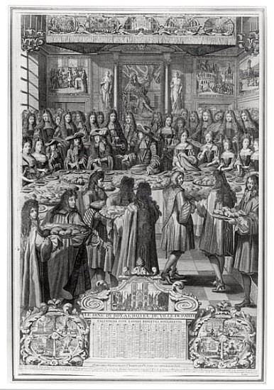 Dinner of Louis XIV (1638-1715) at the Hotel de ville, 30th January 1687, from Calendar of the year  a Scuola Francese