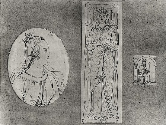 Eleanor of Aquitaine (c.1122-1204): Portrait in Profile, Recumbant, and on her Throne  (see also 155 a Scuola Francese