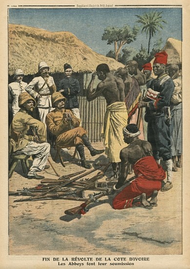 End of the revolt of the Cote d''Ivoire, the Abbeys surrendering to commander Nogues, illustration f a Scuola Francese