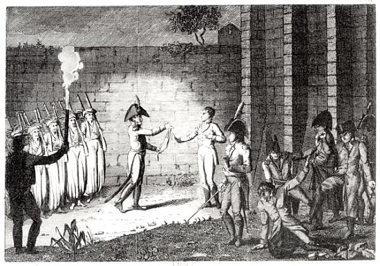 Execution of Louis Antoine Henri de Bourbon (1772-1804) Duke of Enghien in the castle moat at Vincen a Scuola Francese