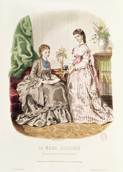 Fashion plate showing ballgowns, illustration from ''La Mode Illustree'' a Scuola Francese