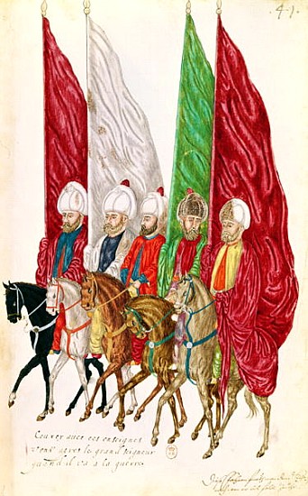 Fol.41 Men with Standards Following the Seigneur to War, from ''Moeurs et Costumes des Pays Orientau a Scuola Francese
