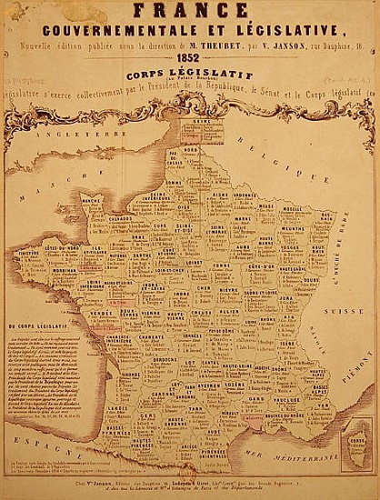 Governmental and Legislative Map of France, printed Ledoyen & Giret, Paris a Scuola Francese