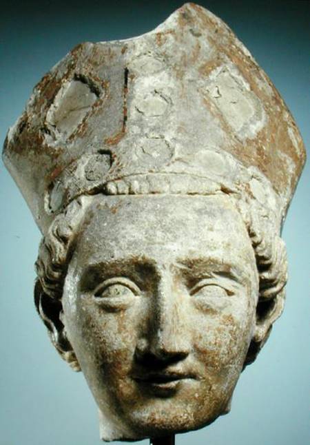 Head of a Bishop Saint c.1320 (limestone) a Scuola Francese