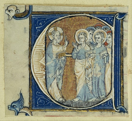 Historiated initial ''E'' depicting Jesus Christ and the Apostles, c.1320-30 a Scuola Francese
