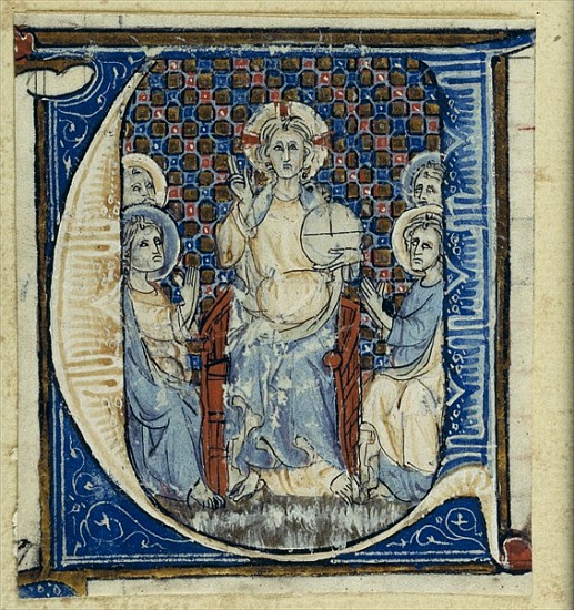 Historiated initial ''U'' depicting a Christ in Majesty, c.1320-30 a Scuola Francese