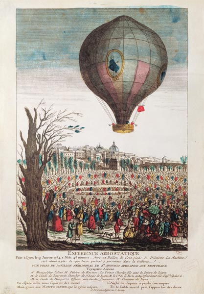 Hot-Air Balloon Experiment the Montgolfier Brothers and Francois Pilatre de Rozier (1754-85) at Lyon a Scuola Francese