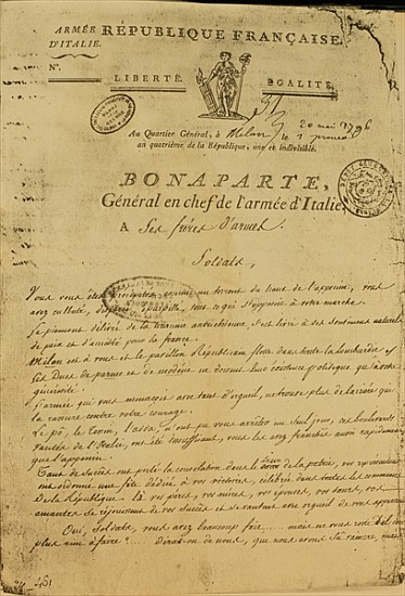 Instructions to soldiers issued Napoleon as General of the Italian Army, 20th May 1796 a Scuola Francese