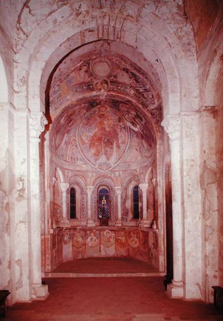 Interior view of the apse with a fresco depicting Christ giving the law to St. Peter in the presence a Scuola Francese