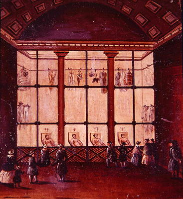 'La Morgue', largest morgue in Paris, 1830-40 (oil on canvas) a Scuola Francese