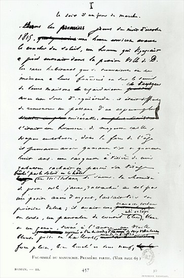 Le Soir d''un Jour de Marche'', facsimile of a page from the manuscript ''Les Miserables'' by Victor a Scuola Francese