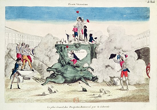 Liberty toppling the statue of the Greatest Despot in the Place Vendome on 11th August 1792 a Scuola Francese