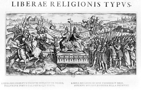 Librae Religionis Typus'', allegory on the reformation depicting John Calvin (1509-64) and Martin Lu a Scuola Francese