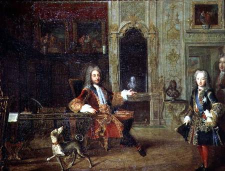 Louis XV (1710-74) and the Regent, Philippe II, Duke of Orleans (1674-1723) in the Study of the Gran a Scuola Francese