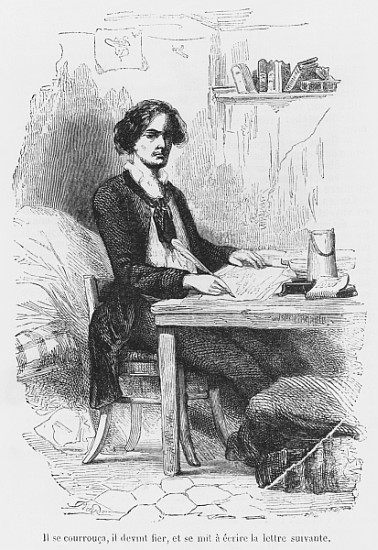 Lucien de Rubempre writing a letter, illustration from ''Les Illusions perdues'' Honore de Balzac; e a Scuola Francese
