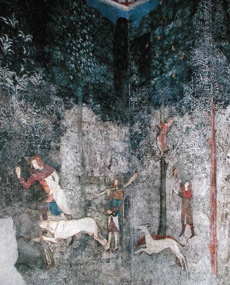Men hunting with dogs detail from La Chambre du Cerf ( 1343 a Scuola Francese