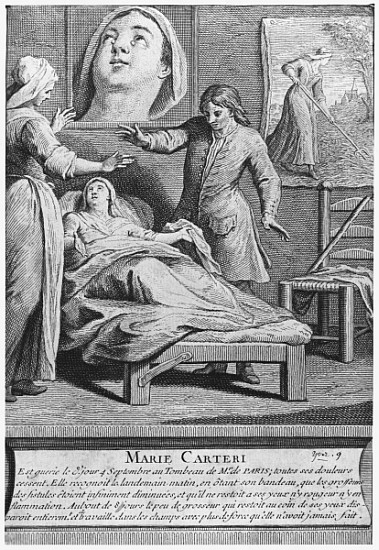 Miraculous healing of a blind woman, Marie Carteri, on the tomb of Deacon Francois de Paris at the p a Scuola Francese