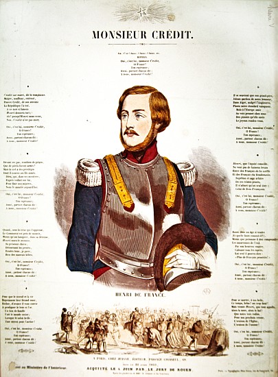 ''Monsieur Credit'', French Royalist propaganda eulogising Henri Charles Ferdinand Marie Dieudonne d a Scuola Francese