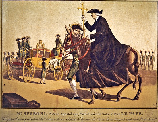 Monsignor Speroni carrying the papal cross, precedes Pope Pius VII on their way to Notre-Dame Cathed a Scuola Francese
