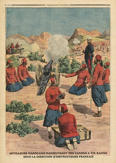 Moroccan artillerymen using cannons under the command of French instructors, illustration from ''Le  a Scuola Francese