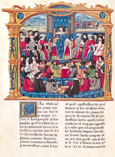 Ms 18 Fol.66v Louis XI Begins the War against Charles le Temeraire, Duke of Burgundy, from the Memoi a Scuola Francese