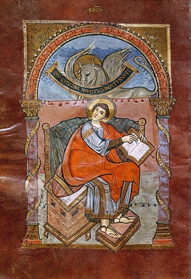Ms 4 fol.101v St. Luke, from the Gospel of St. Riquier, c.800 a Scuola Francese