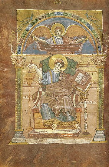 Ms 4 fol.17v St. Matthew, from the Gospel of St. Riquier, c.800 a Scuola Francese