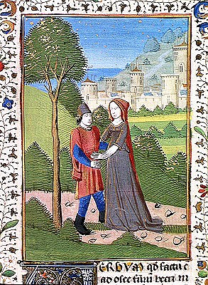 Ms. H7 fol.103v Hosea and the Prostitute, from the Bible of Jean XXII a Scuola Francese