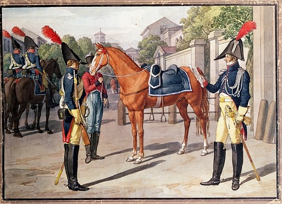 Officer and Guard of the Royal Guard in 1826 a Scuola Francese