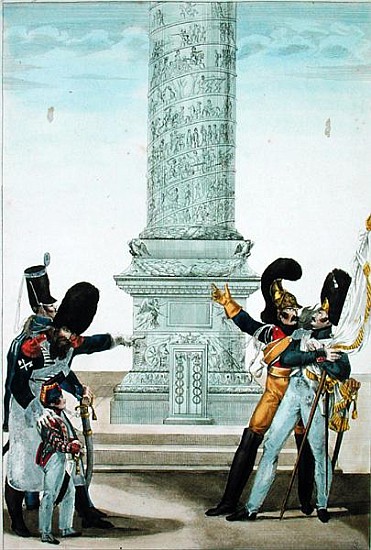 ''Oh how proud one is to be French when you look at this column'', caricature of soldiers at the Col a Scuola Francese