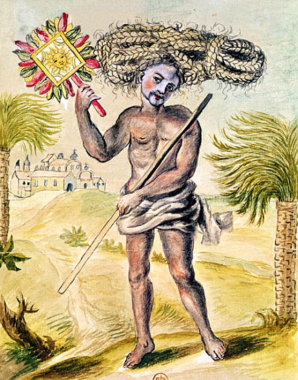 Penitent man in India with plaited hair, from ''Usages Indiens'' a Scuola Francese
