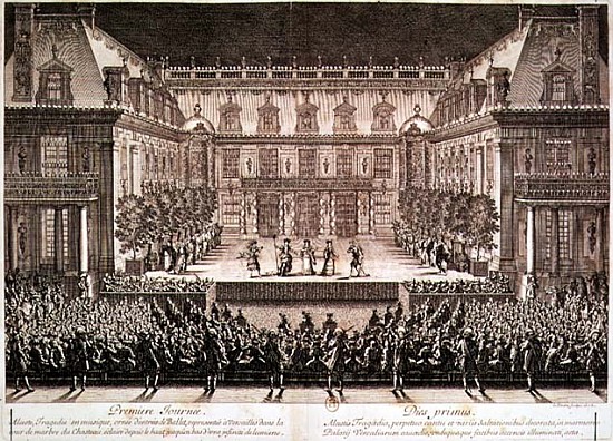 Performance of the opera ''Alceste'', performed in the Marble Courtyard at the Chateau de Versailles a Scuola Francese