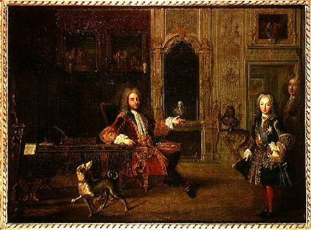 Philippe d'Orleans (1647-1723) and King Louis XV (1710-74) in the Grand Dauphin Cabinet at Versaille a Scuola Francese