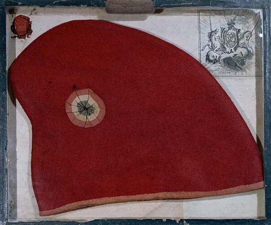Phrygian Cap with a red, white and blue cockade from the period of the French Revolution (felt) a Scuola Francese