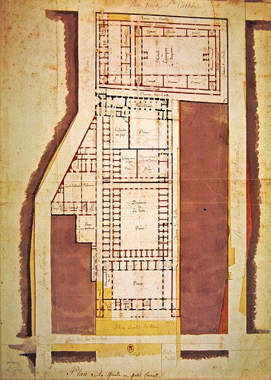Plan of the Grande and Petite Force prison, rue du Roi de Sicile, Paris (ink & wash on paper) a Scuola Francese