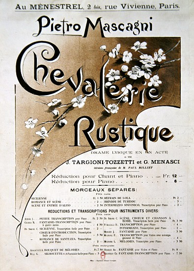 Playbill for the opera ''Chevalerie Rustique'', by Pietro Mascagni (1863-1945) a Scuola Francese