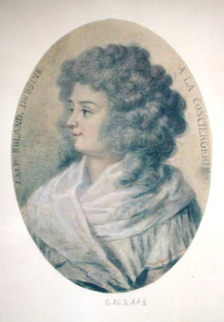 Portrait of Jeanne-Marie Roland de la Platiere (nee Philippon) (1754-93) at the Conciergerie a Scuola Francese