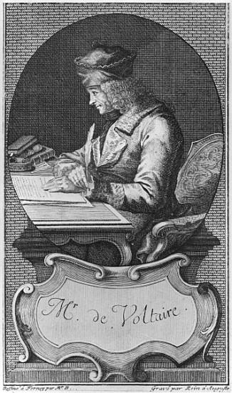 Portrait of Voltaire at Ferney; engraved by Joseph Friedrich Rein (1720-95) a Scuola Francese