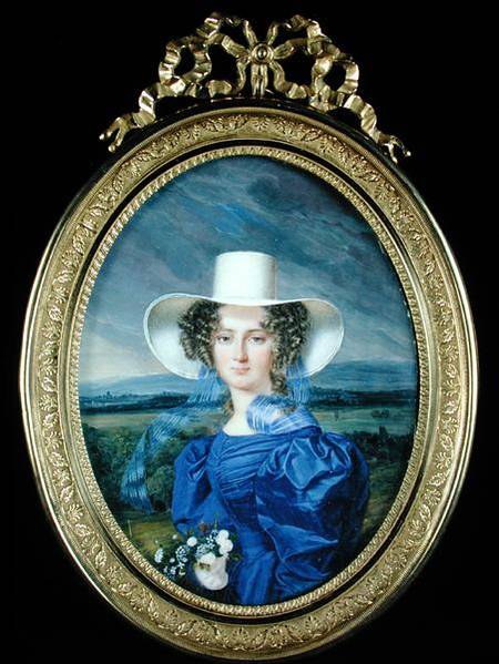 Portrait of a Young Girl in a Landscape (w/c on ivory) a Scuola Francese
