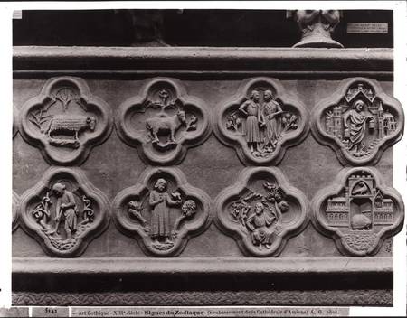 Quatrefoils with the Signs of the Zodiac, Labours of the Year, and prophets Sophonie and Ezekiel, fr a Scuola Francese